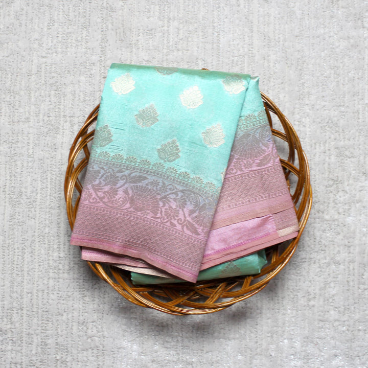 Kuberan Blue Pink Taffeta Saree