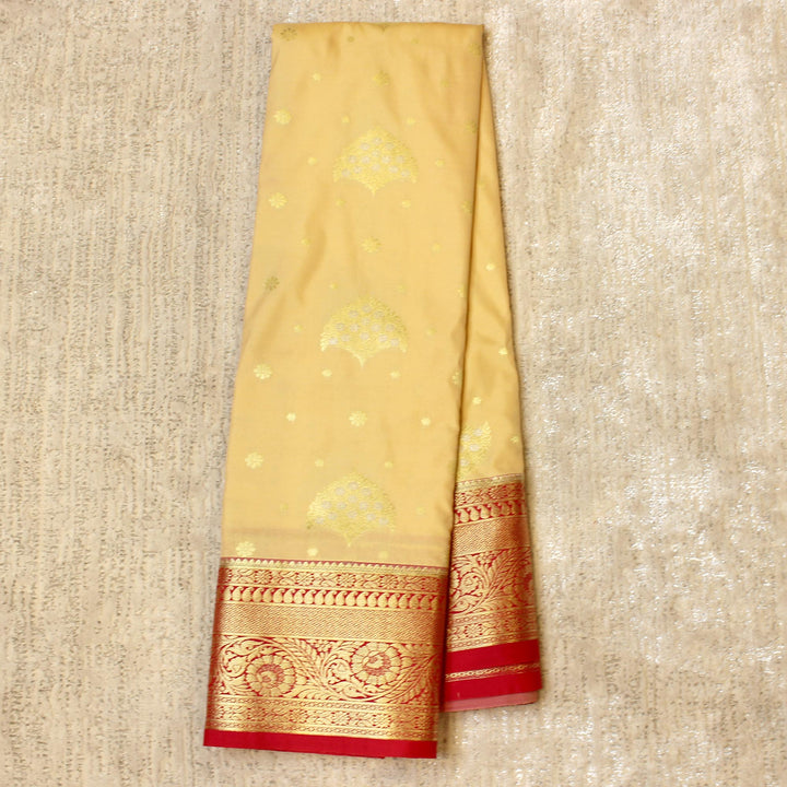 Kuberan Cream Red Semi Silk Saree