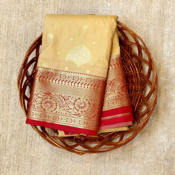 Kuberan Cream Red Semi Silk Saree