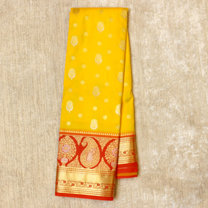 Kuberan Yellow Orange Semi Silk Saree