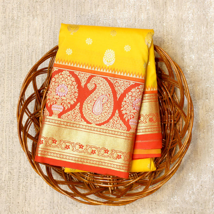 Kuberan Yellow Orange Semi Silk Saree