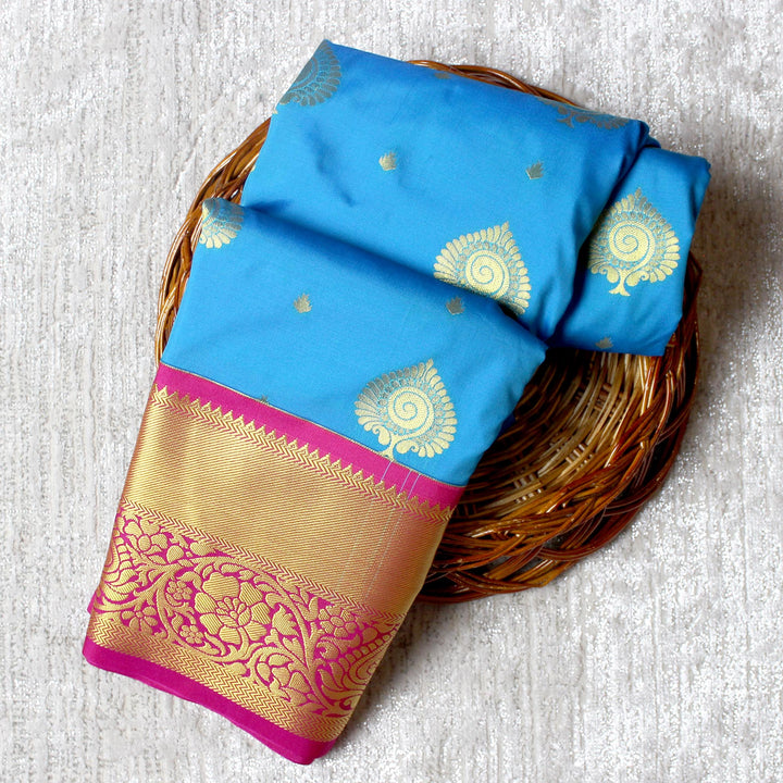 Kuberan Blue Pink Semi Silk Saree