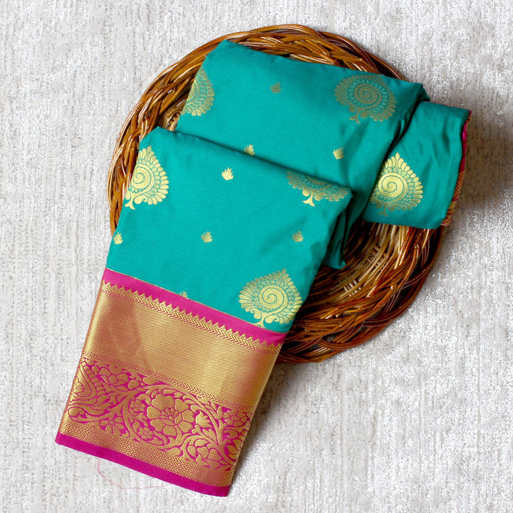 Kuberan Peacock Green Semi Silk Saree
