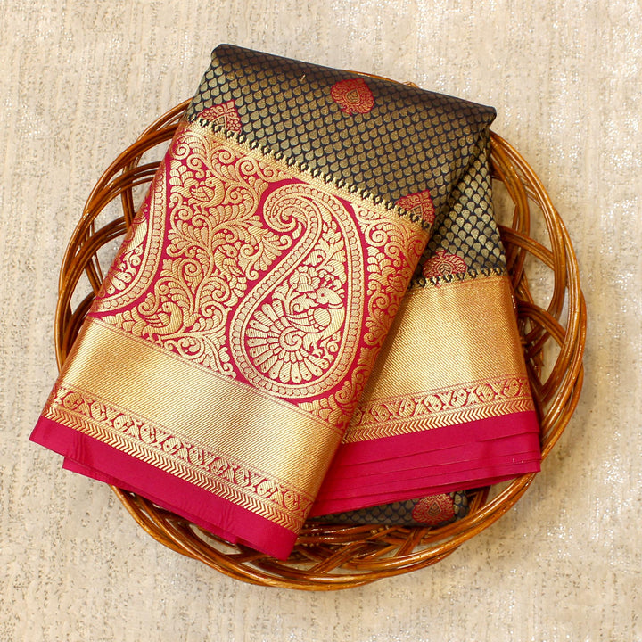 Kuberan Navy Blue Pink Semi Silk Saree