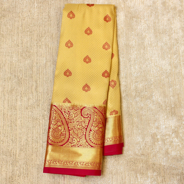 Kuberan Cream Pink Semi Silk Saree