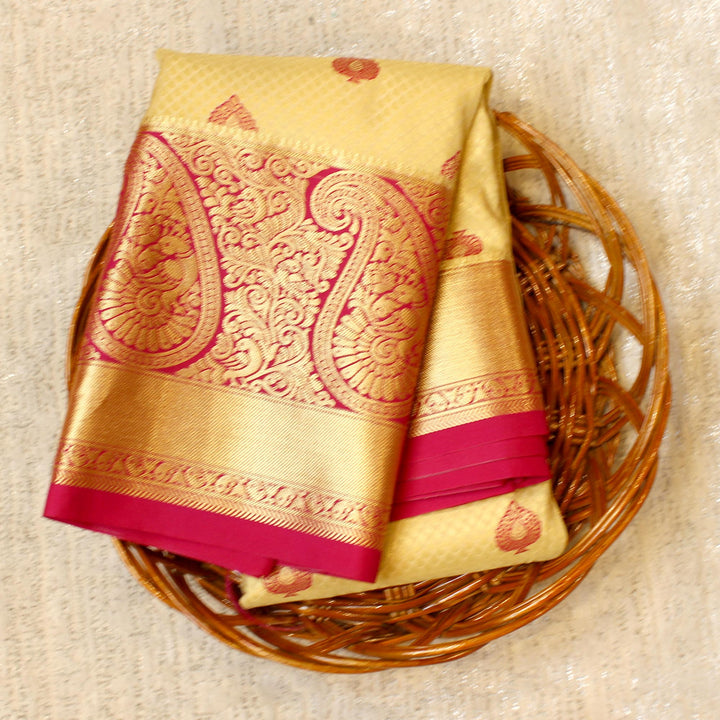Kuberan Cream Pink Semi Silk Saree