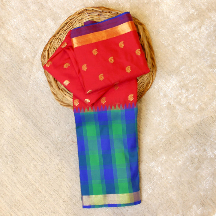 Kuberan Red Blue Semi Silk Saree