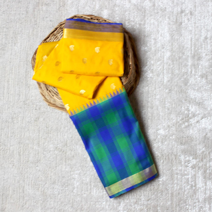 Kuberan Yellow Blue Semi Silk Saree