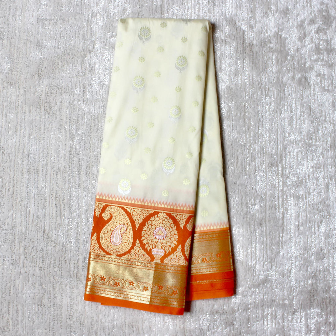 Kuberan Cream Orange Semi Silk Saree