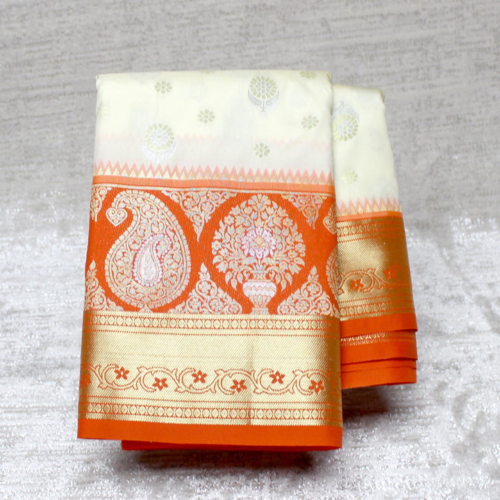 Kuberan Cream Orange Semi Silk Saree