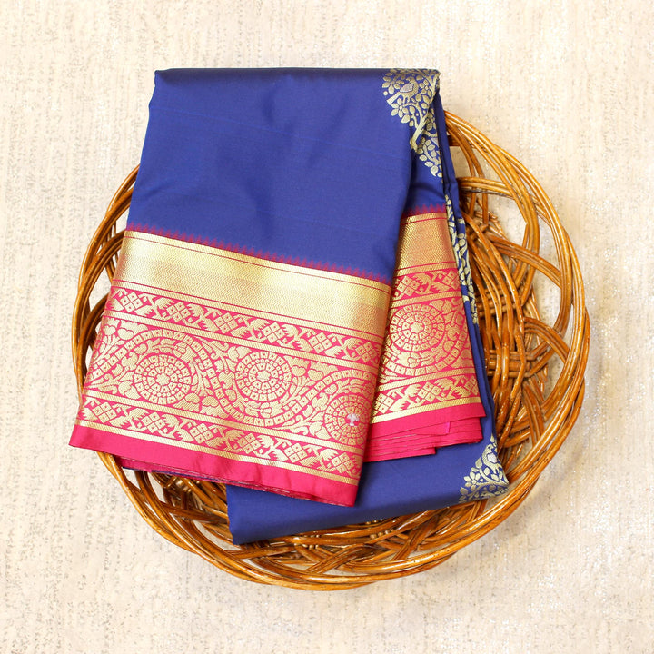 Kuberan Royal Blue Pink Semi Silk Saree
