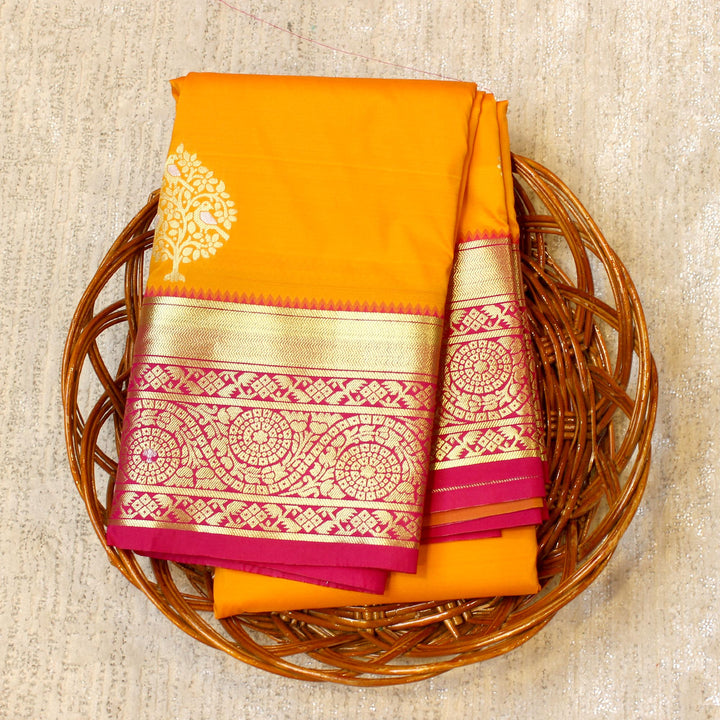 Kuberan Yellow Pink Semi Silk Saree