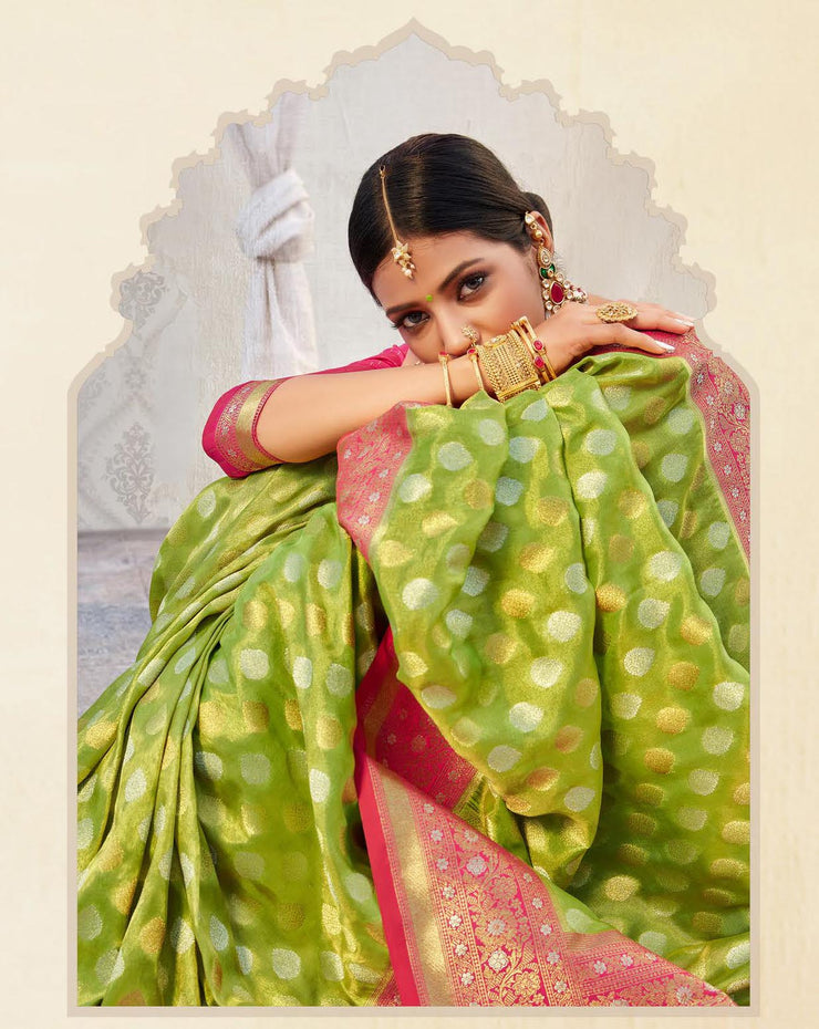 Meera Green Banarasi Silk Saree – Zariknyaa