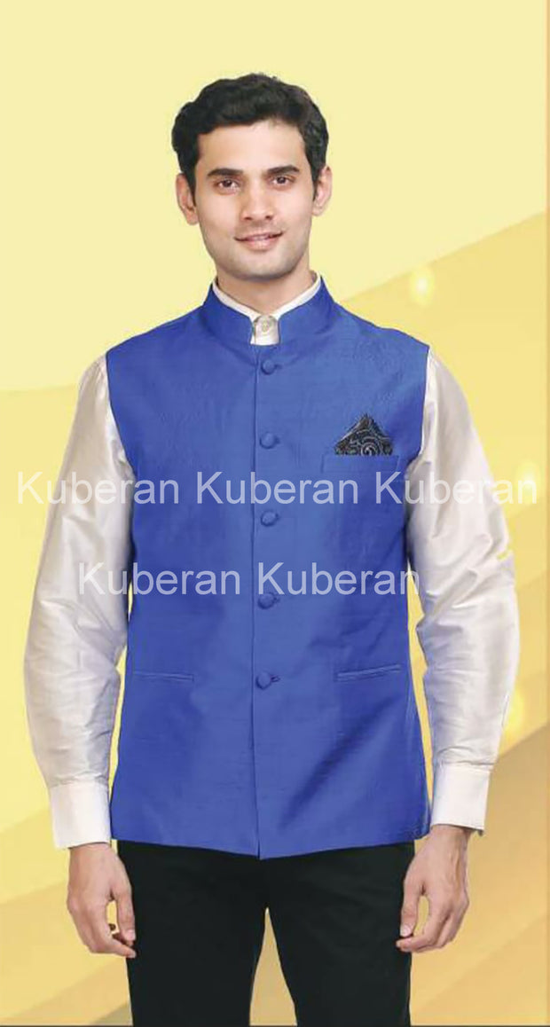 Kuberan Royal Blue Raw Silk Modi jacket