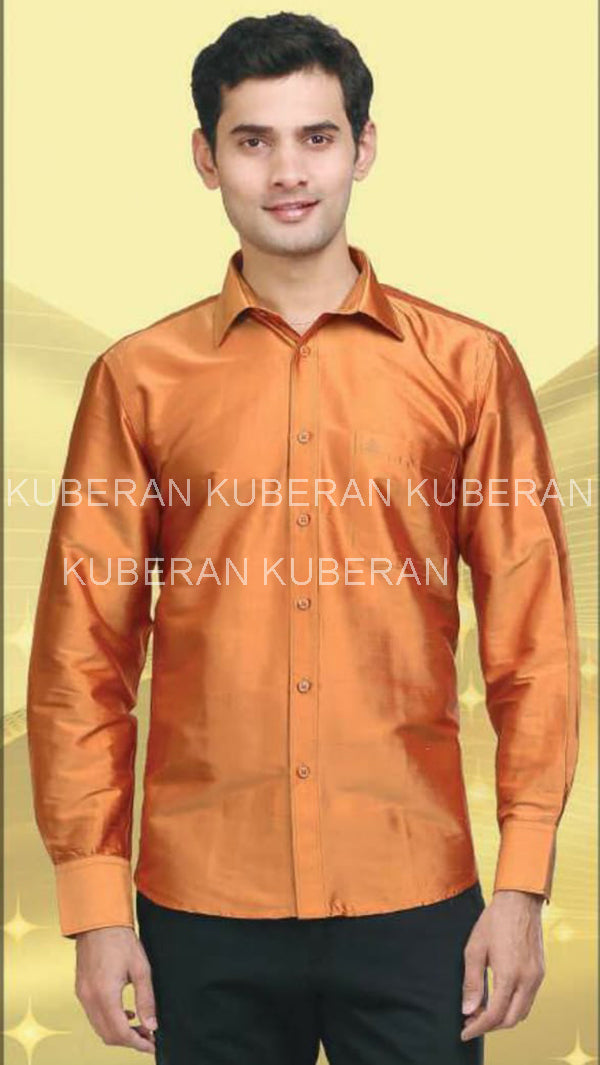 Kuberan Orange Raw Silks Shirt