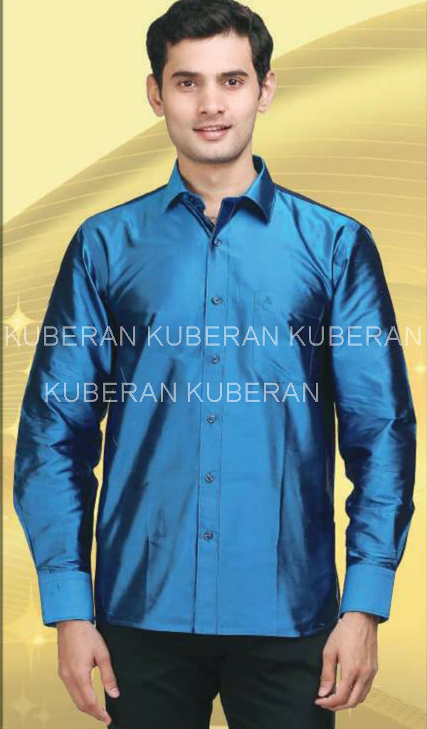 Azure Blue Raw Silk Shirt 
