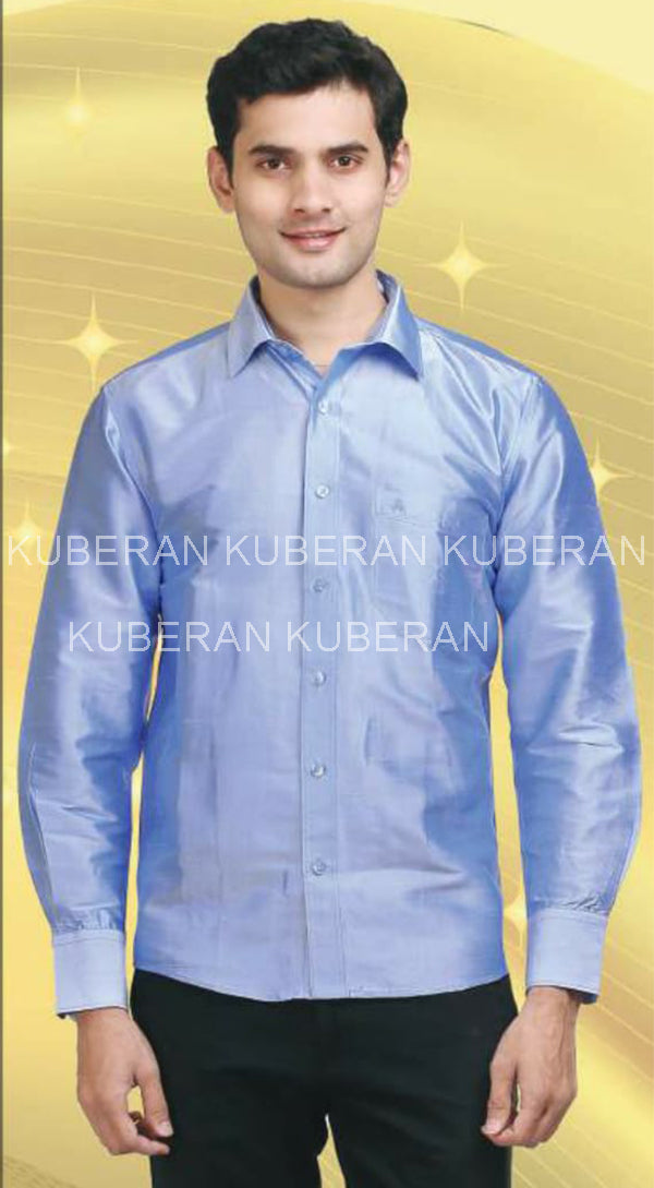Azure Sky Blue Raw Silk Shirt