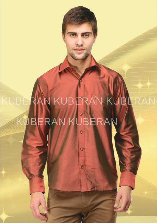 Kuberan Rust Red Raw Silks Shirt
