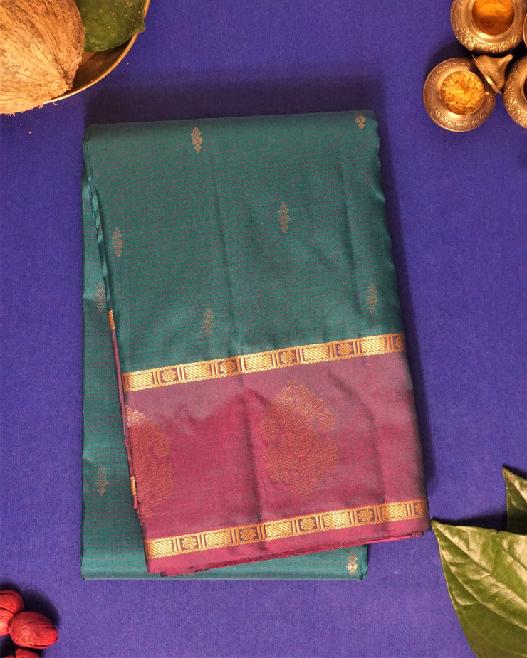 Kuberan Bottle Green Pure Silk Saree