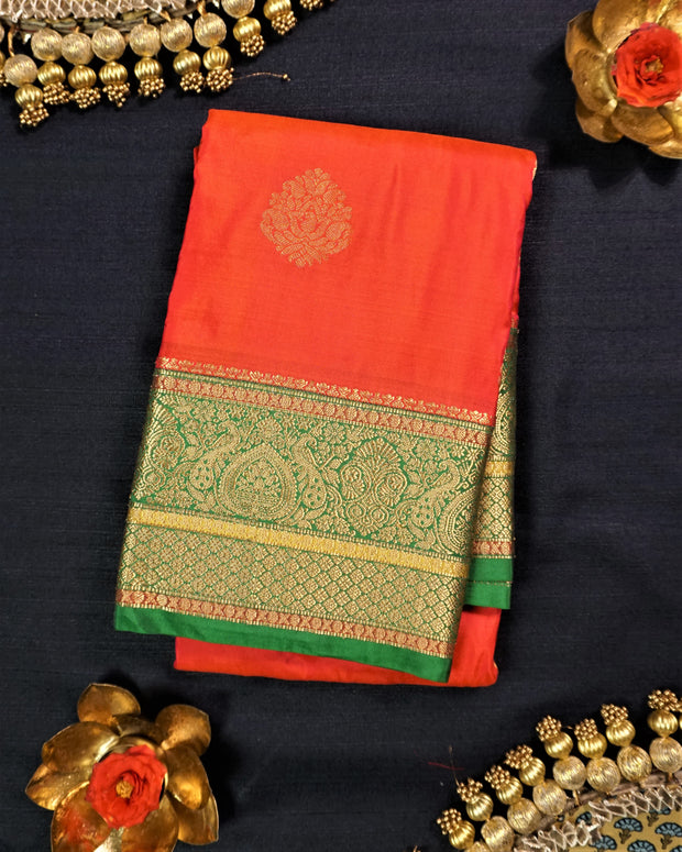 Kuberan Pink With Green Pure Silk Saree