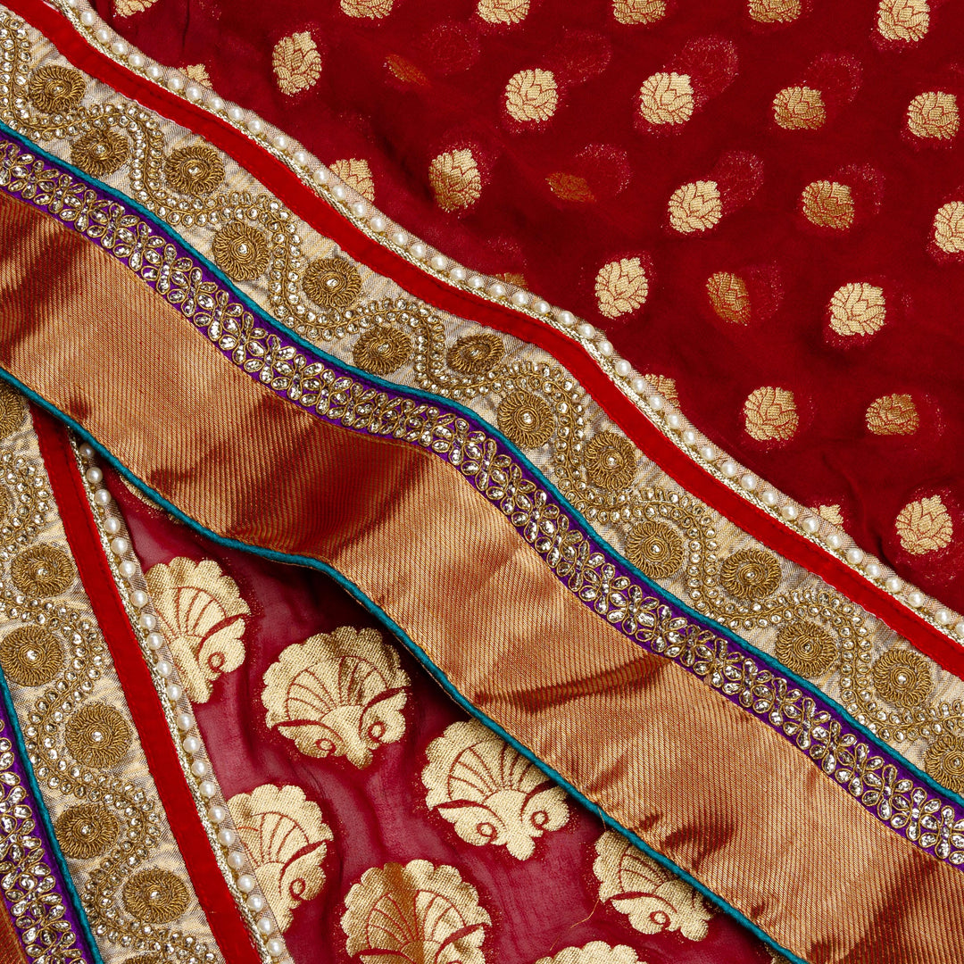 Kuberan Red Cream Fancy Designer Saree