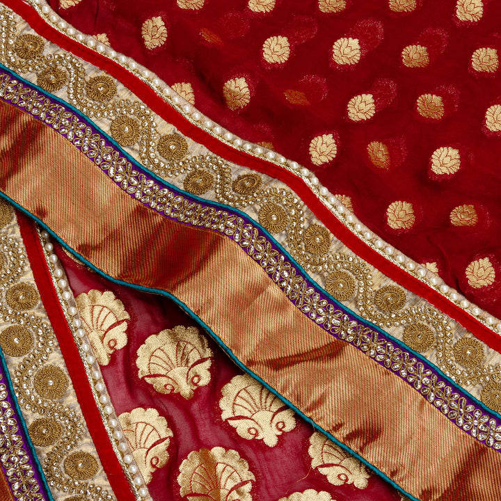 Kuberan Red Cream Fancy Designer Saree