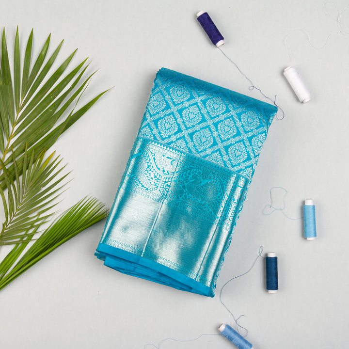 Kuberan Sky Blue Kanchivaram Silk Saree