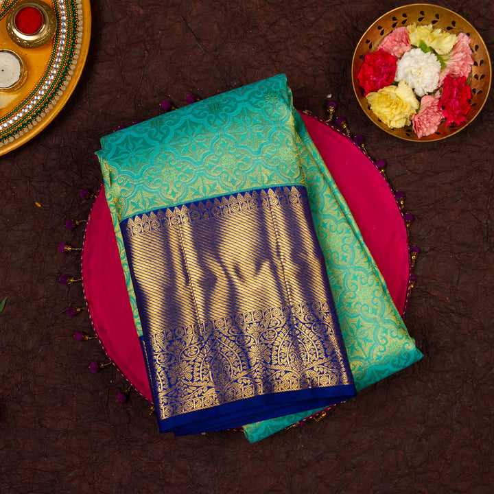 Kuberan Blue With Royal Blue Border Kanchivaram Silk Saree