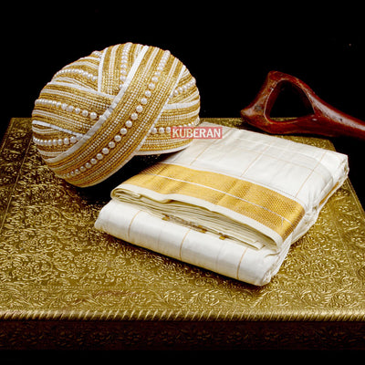 Kuberan Combo White Dhoti and Golden White Mysore Peta