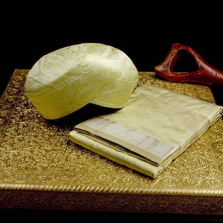 Kuberan Olive Dhoti and Olive Mysore Peta