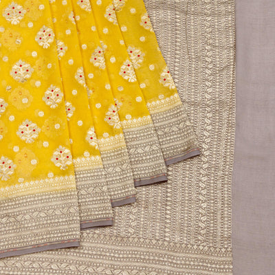 Kuberan Yellow Grey Khadi Banarasi Saree