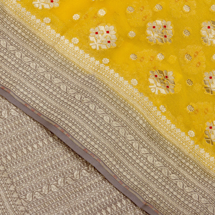 Kuberan Yellow Grey Khadi Banarasi Saree