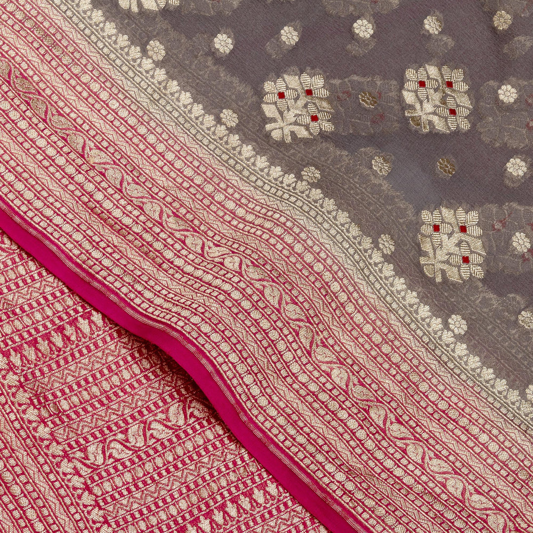 Kuberan Grey Pink Khadi Banarasi Saree