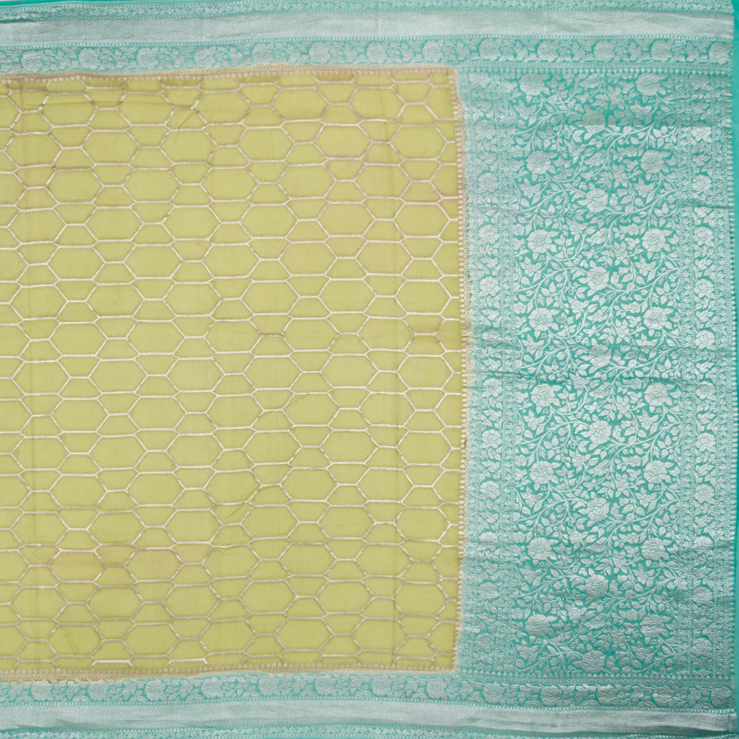 Kuberan Parrot Green Blue Khadi Banarasi Saree