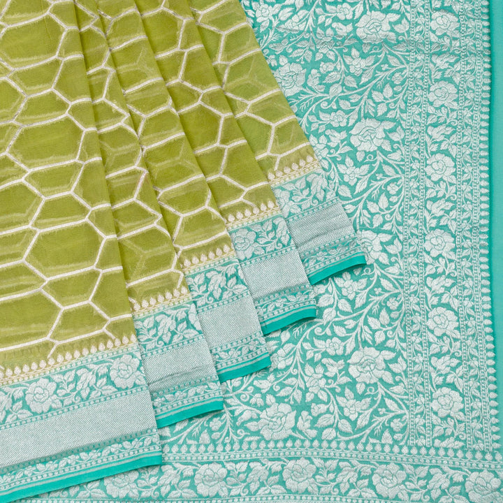 Kuberan Parrot Green Blue Khadi Banarasi Saree