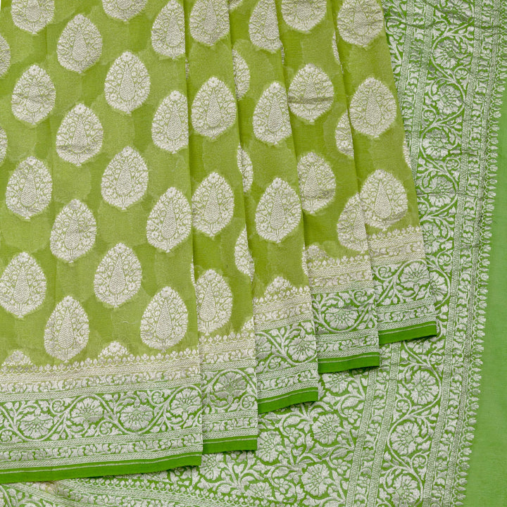 Kuberan Parrot Green Khadi Banarasi Saree