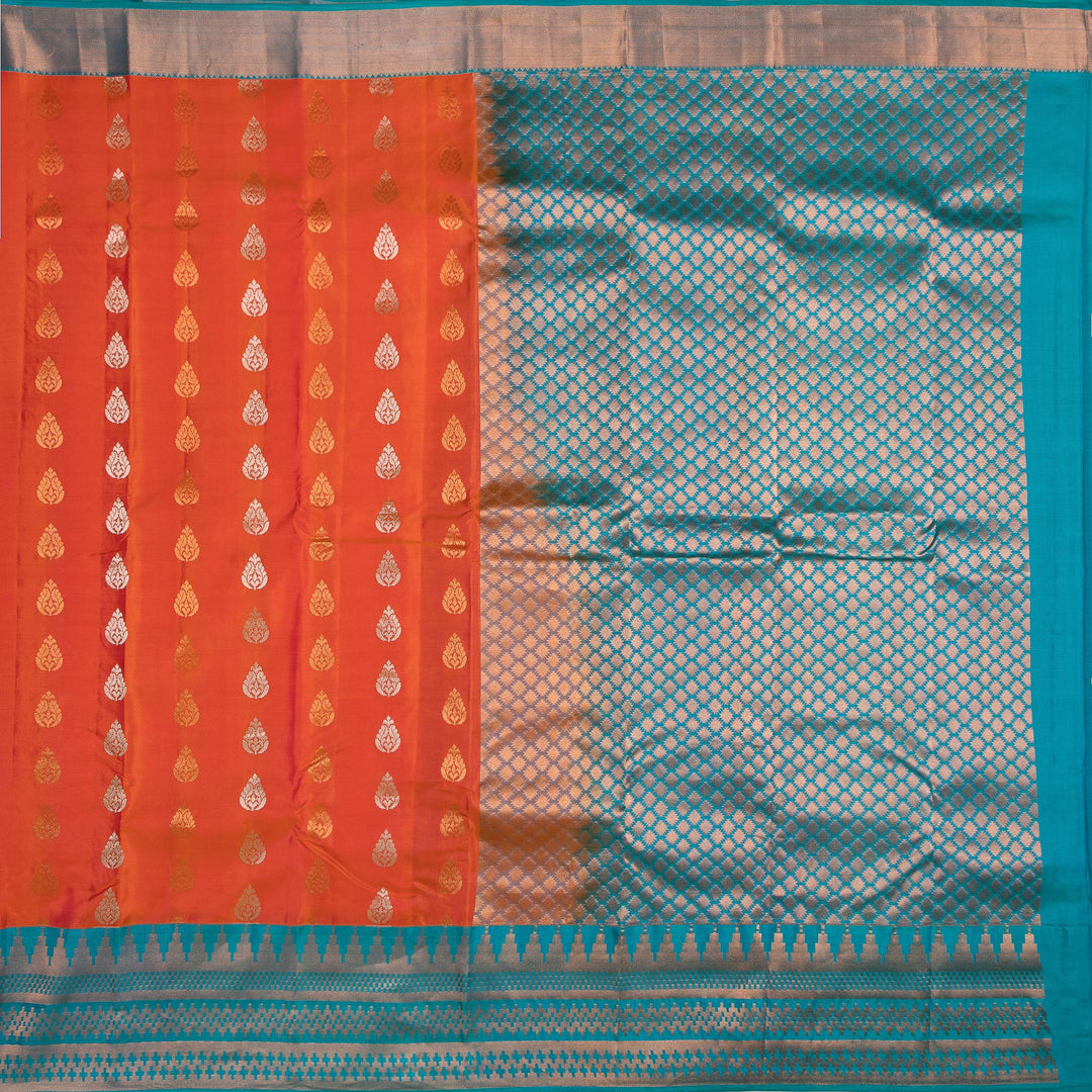 Kuberan Orange Blue Pure Silk Saree
