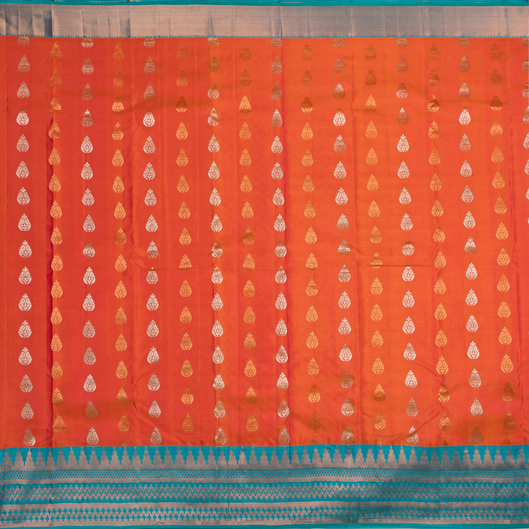 Kuberan Orange Blue Pure Silk Saree