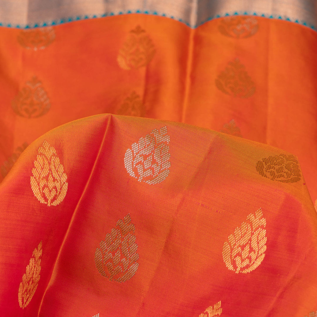 Kuberan Orange Blue Pure Silk Saree