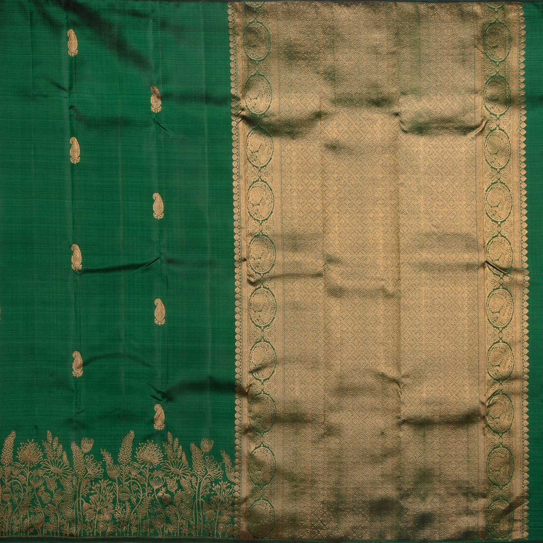 Kuberan Bottle Green Pure Silk Saree