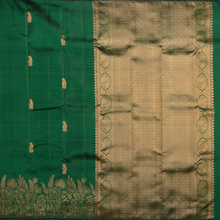 Kuberan Bottle Green Pure Silk Saree