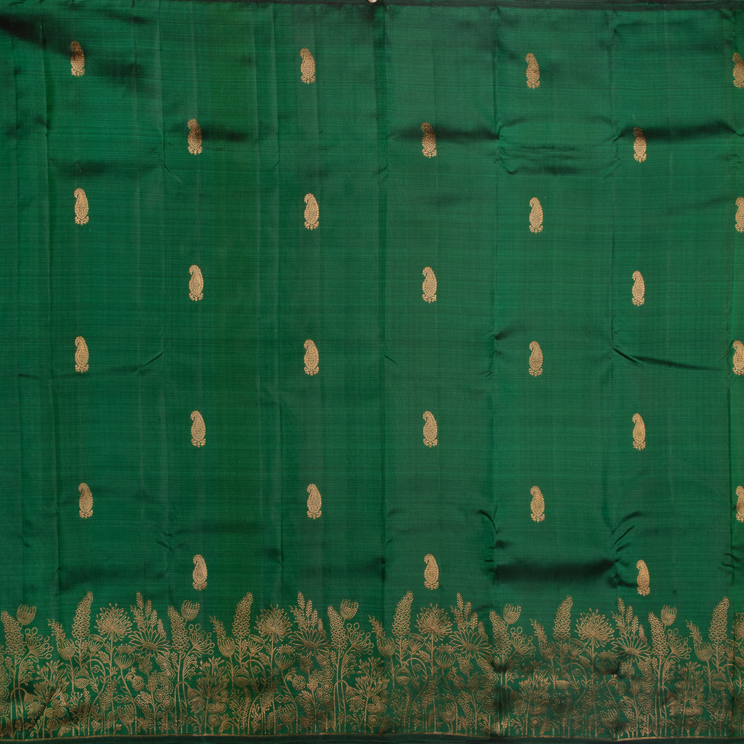 Kuberan Bottle Green Pure Silk Saree