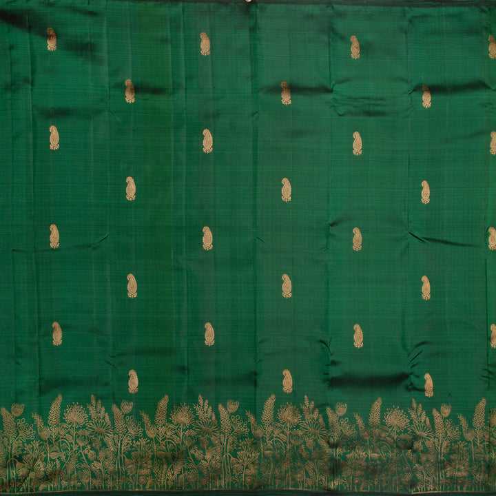 Kuberan Bottle Green Pure Silk Saree