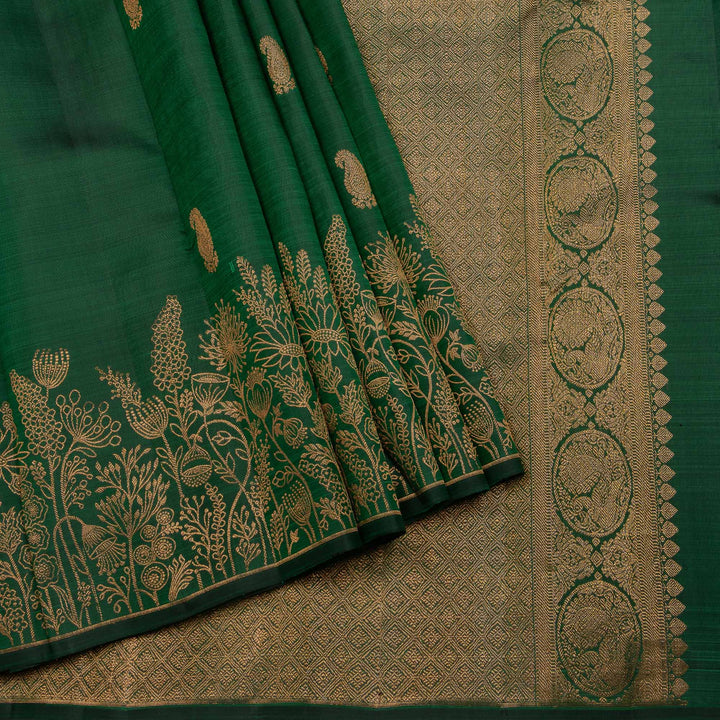 Kuberan Bottle Green Pure Silk Saree