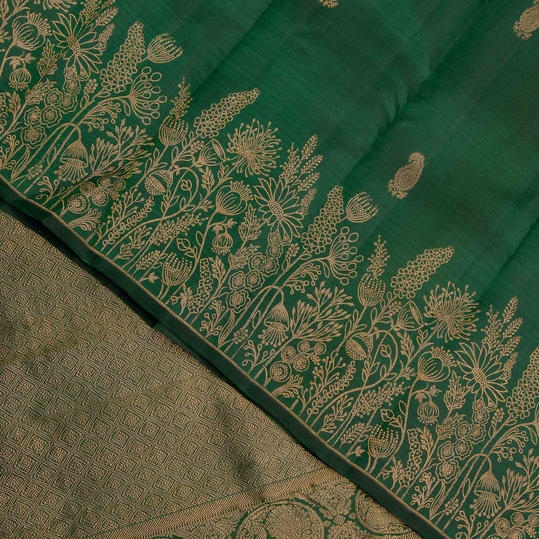 Kuberan Bottle Green Pure Silk Saree