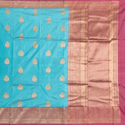 Kuberan Blue With Pink Border Banarasi Silk Saree