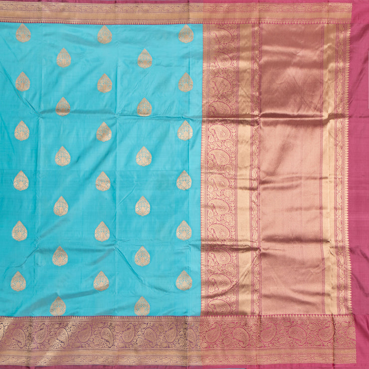 Kuberan Blue With Pink Border Banarasi Silk Saree