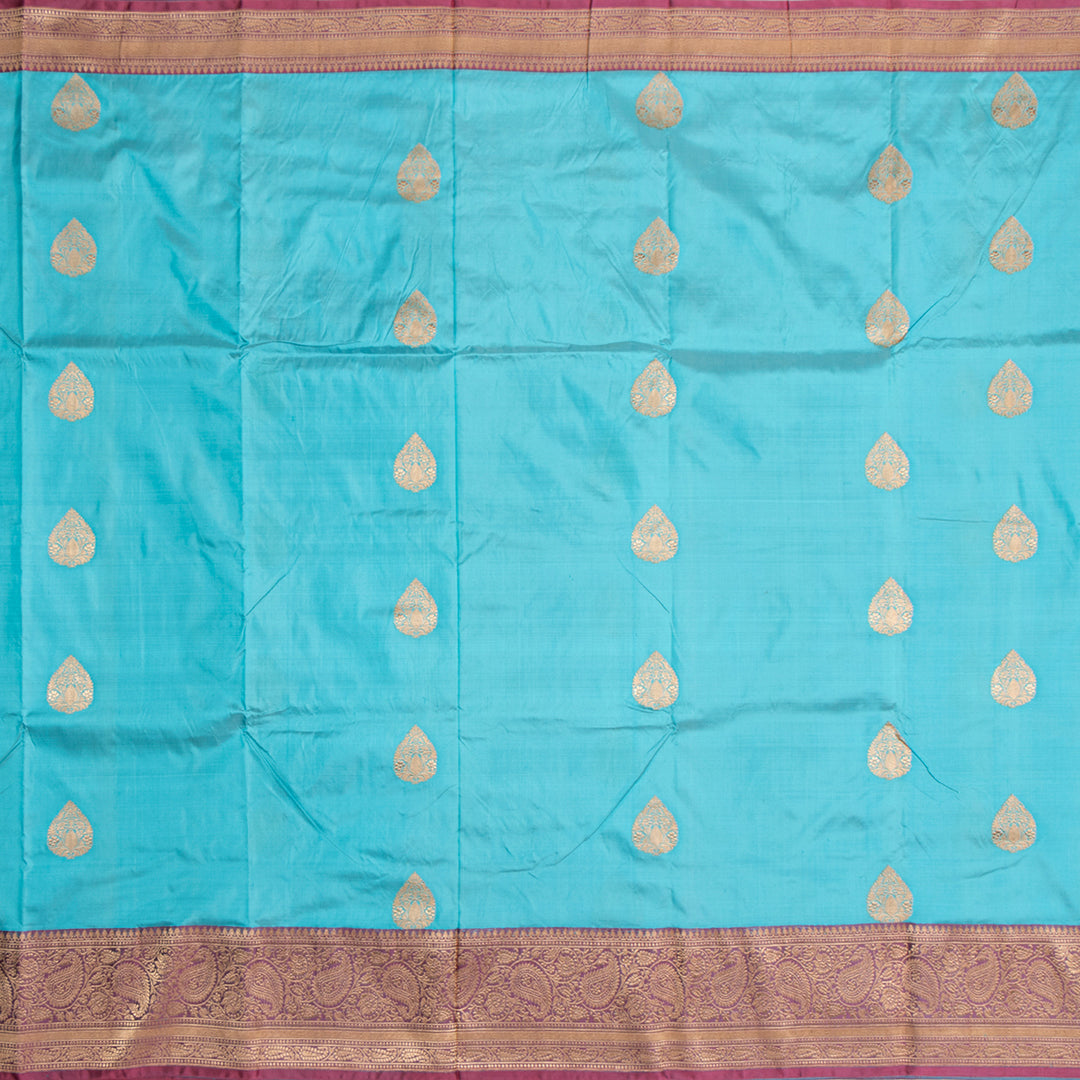 Kuberan Blue With Pink Border Banarasi Silk Saree