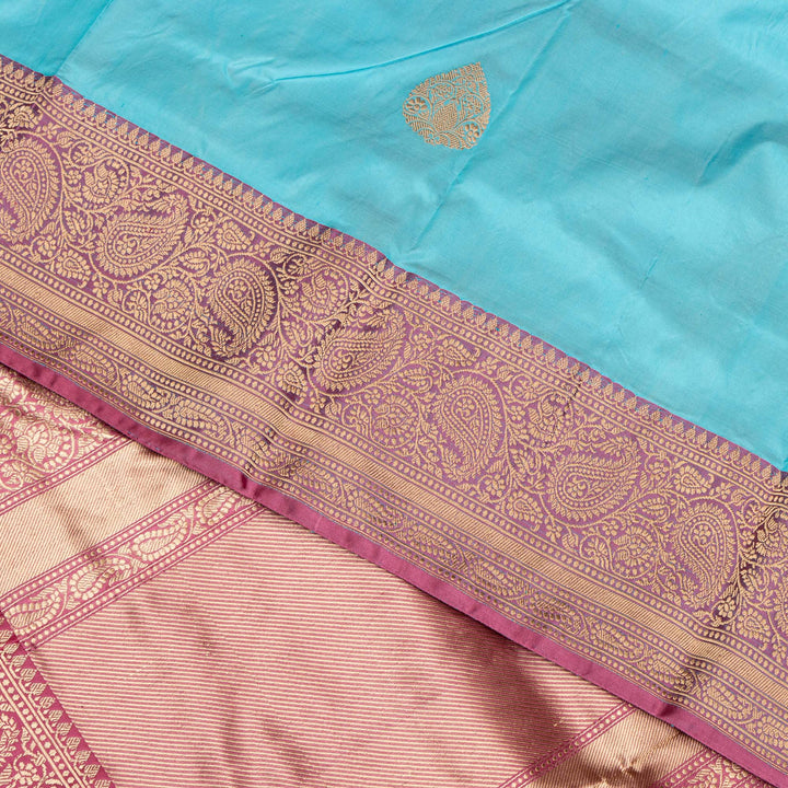 Kuberan Blue With Pink Border Banarasi Silk Saree