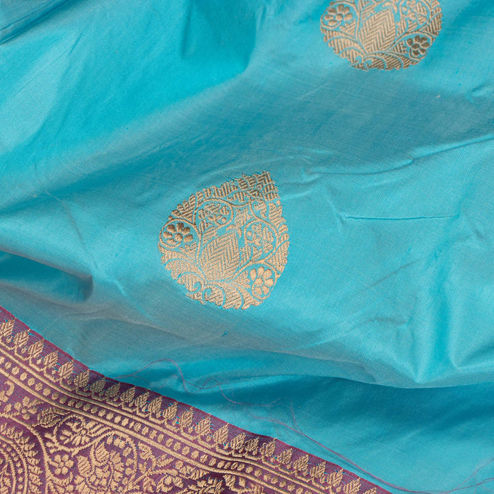 Kuberan Blue With Pink Border Banarasi Silk Saree